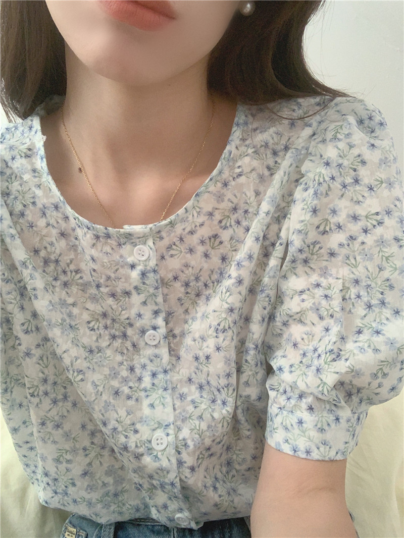 Summer floral short sleeve fresh Korean style shirt