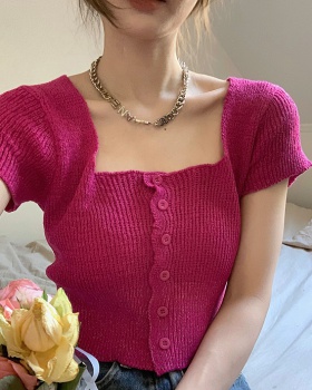 Navel summer sweater rose-red high waist tops for women