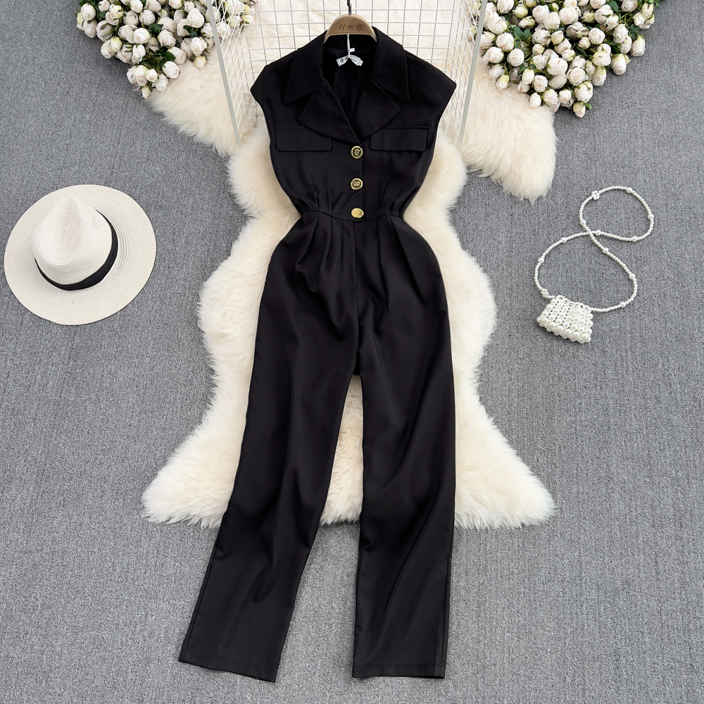 Summer pinched waist jumpsuit loose wide leg work clothing