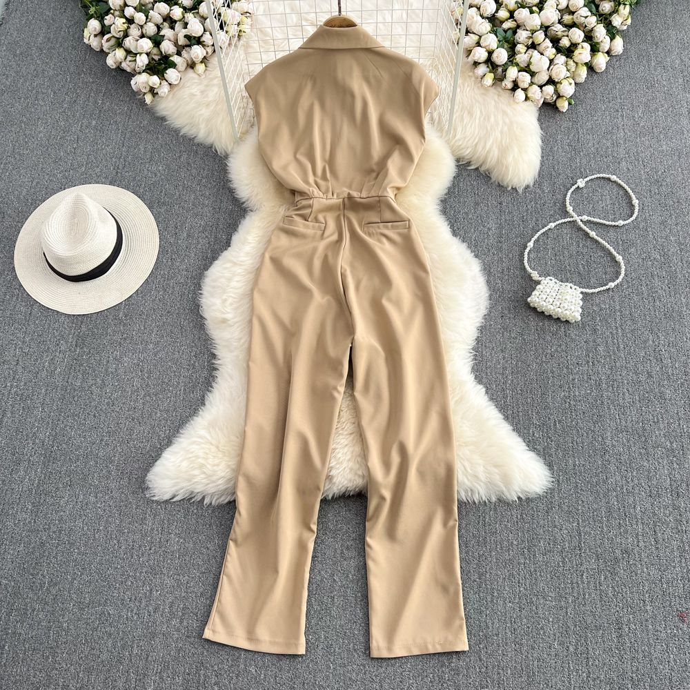 Summer pinched waist jumpsuit loose wide leg work clothing