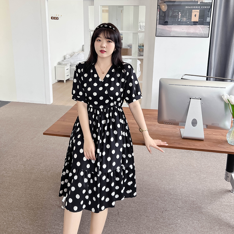 Long Korean style big dot large yard fat slim dress