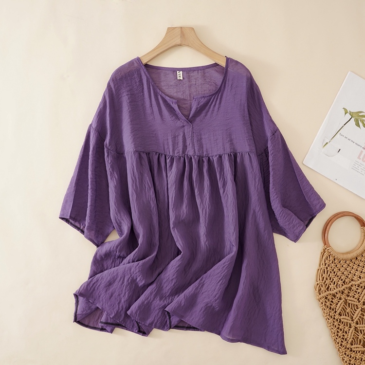 Short sleeve purple tops large yard temperament T-shirt