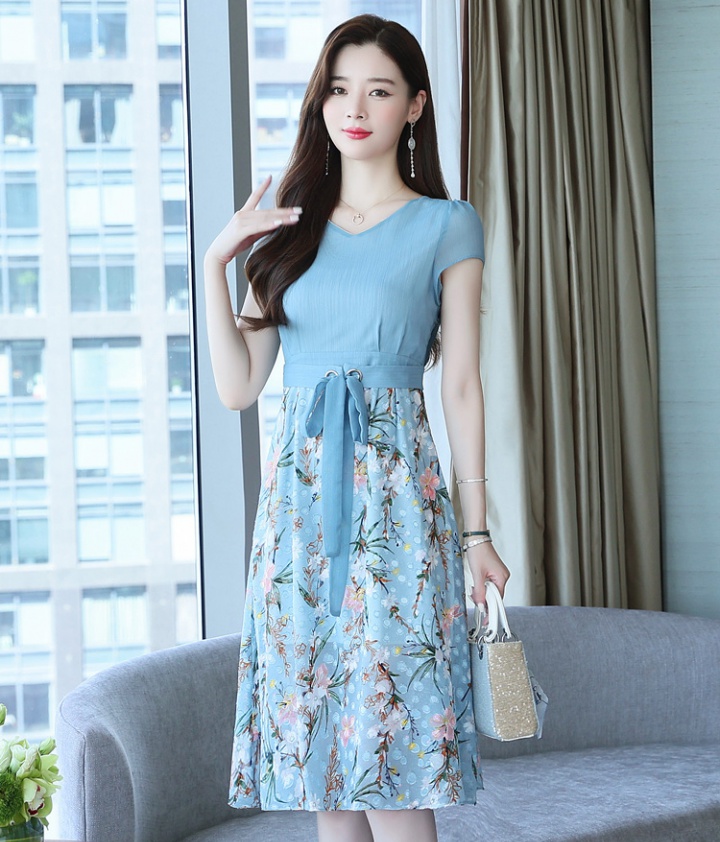 Floral Western style chiffon summer slim dress for women