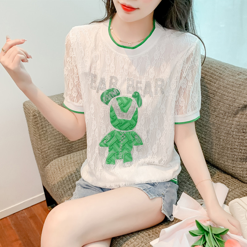 Bottoming lace slim short sleeve summer tops for women