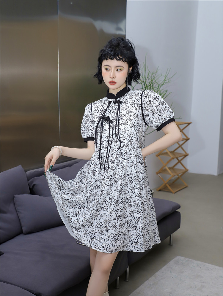 Summer floral cheongsam Chinese style long dress