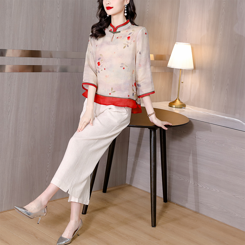 Art retro Chinese style Han clothing shirt 2pcs set