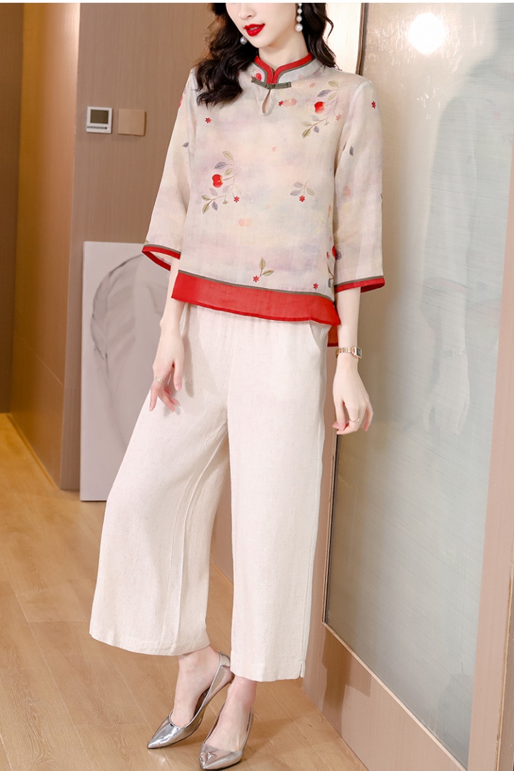 Art retro Chinese style Han clothing shirt 2pcs set