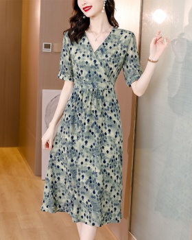 Middle-aged cotton linen large yard dress
