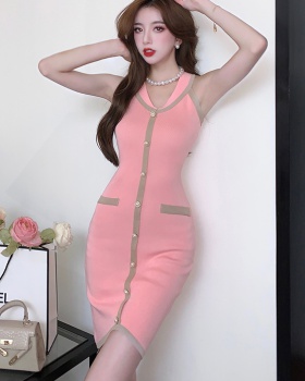Package hip knitted temperament retro dress for women