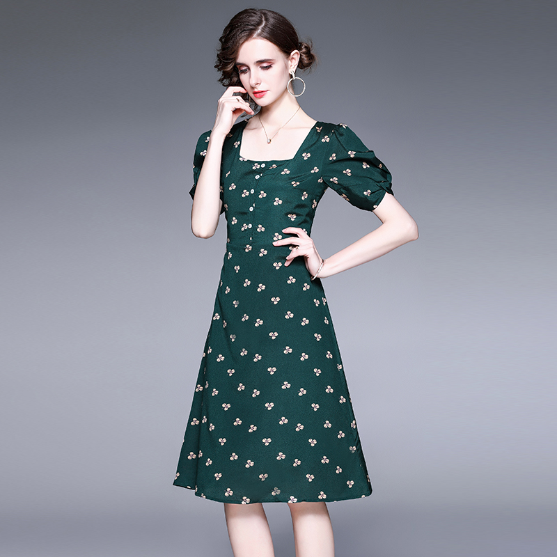 Pinched waist temperament summer slim short sleeve dress