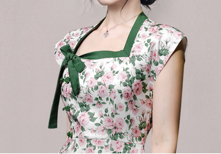 Bow collar split retro printing fashion cheongsam