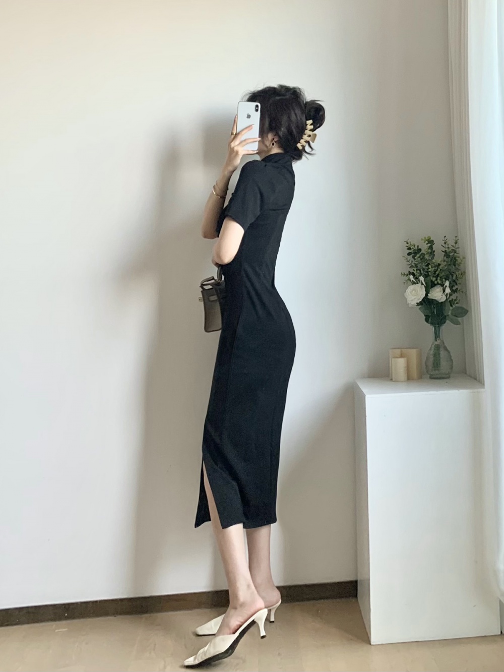 Long slim Chinese style dress fold retro elegant cheongsam