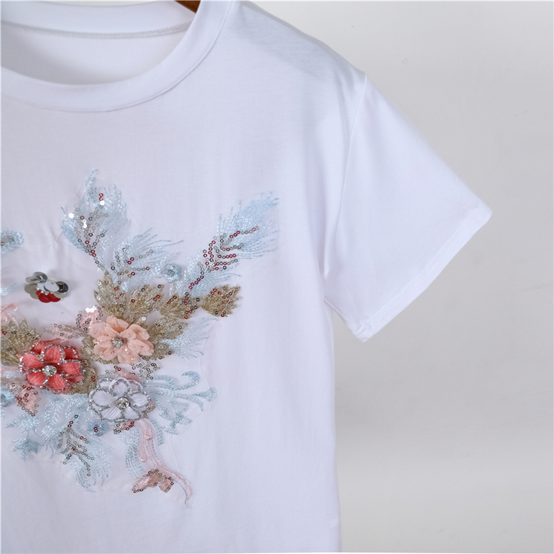 Flowers snow white round neck cozy summer T-shirt