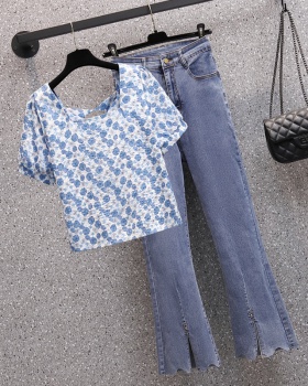 Summer floral jeans large yard tops a set for women
