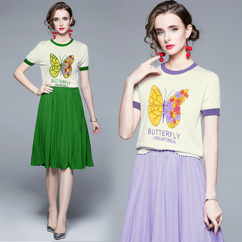 Butterfly sweater stunning short skirt 2pcs set