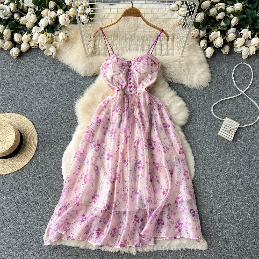 Long summer sexy wrapped chest sweet dress for women