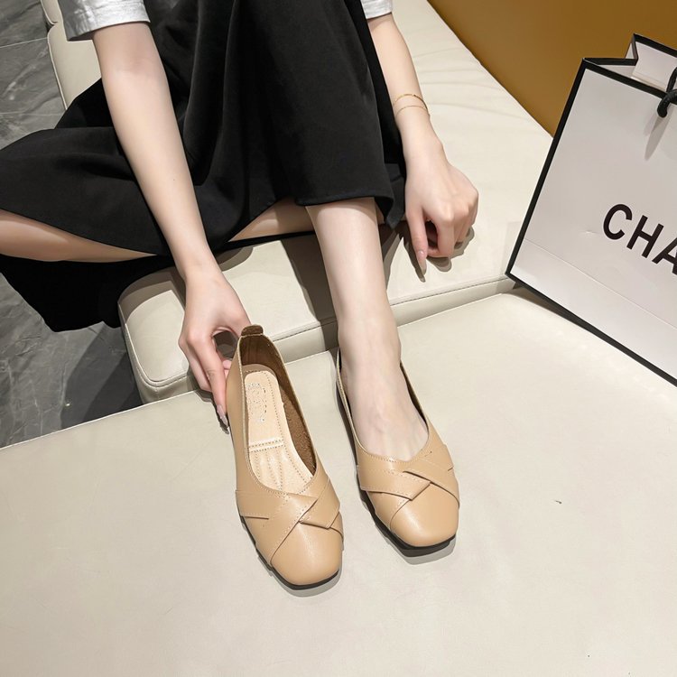 Square head flattie Korean style peas shoes for women