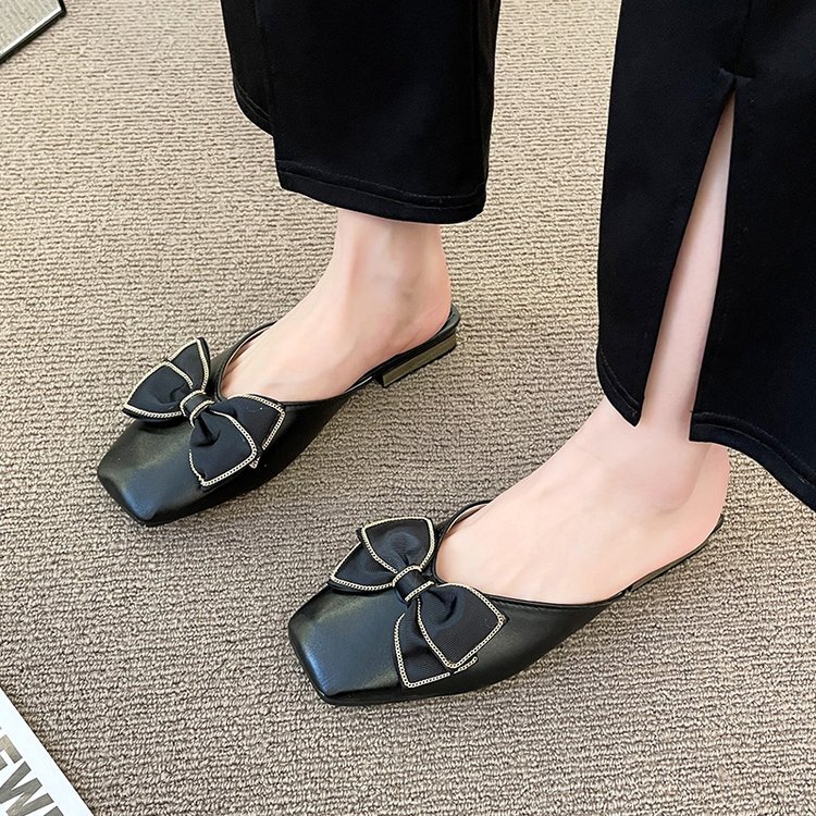 Korean style square head slippers for women