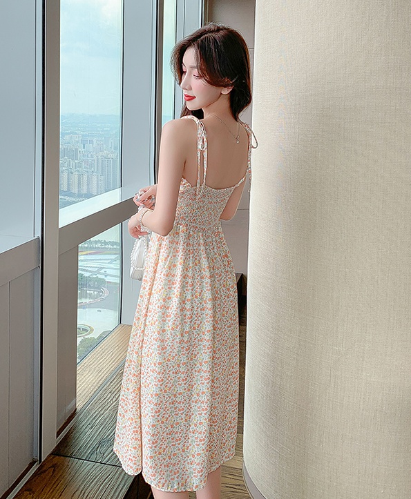 Halter wood ear Korean style sling printing dress