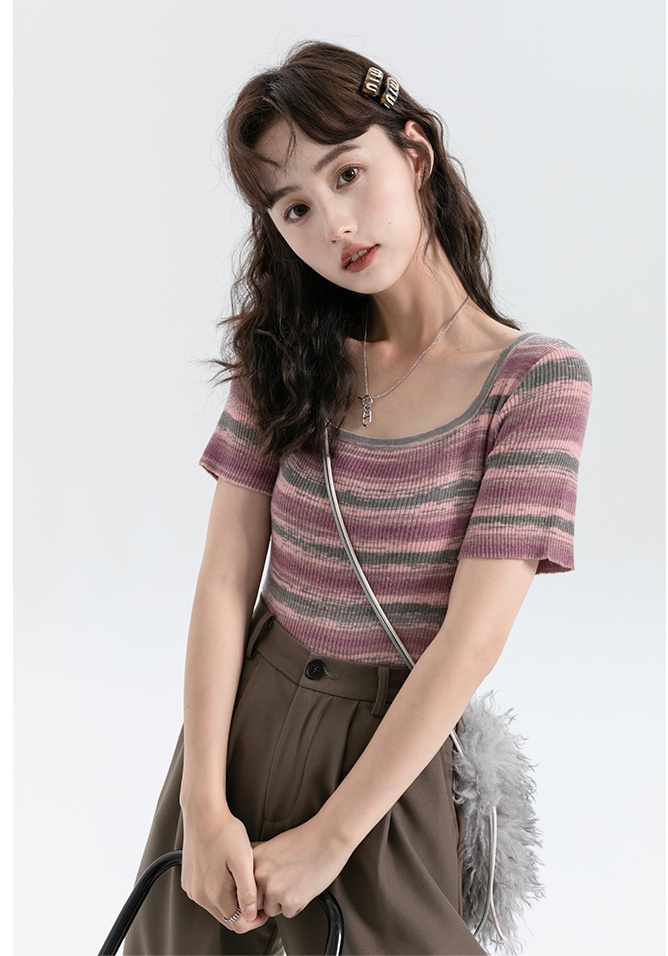 Square collar Korean style T-shirt slim tops for women