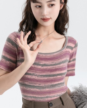 Square collar Korean style T-shirt slim tops for women