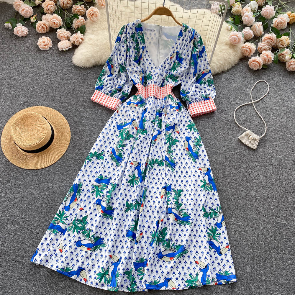 V-neck summer vacation mixed colors dress for women