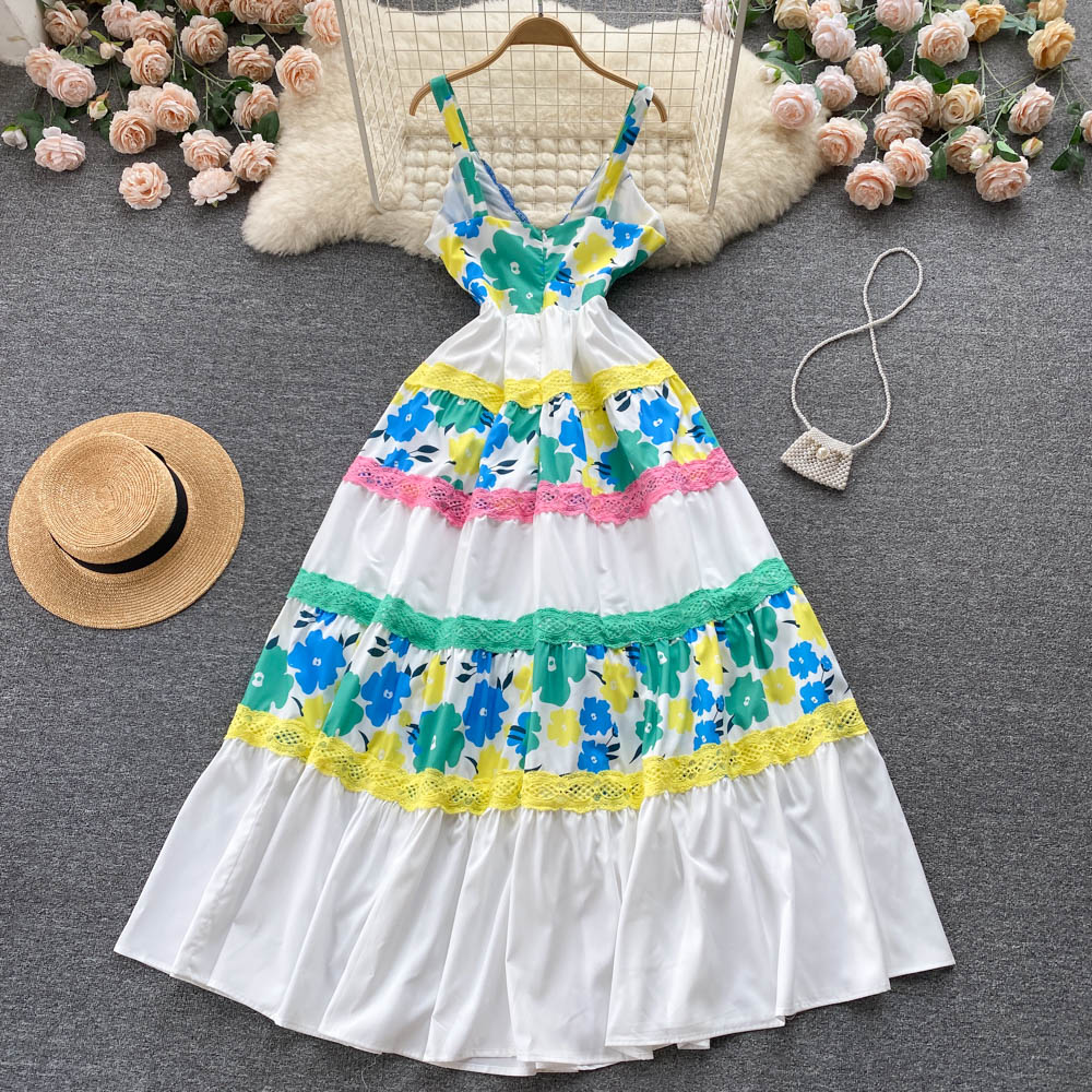 Summer mixed colors dress splice long dress for women