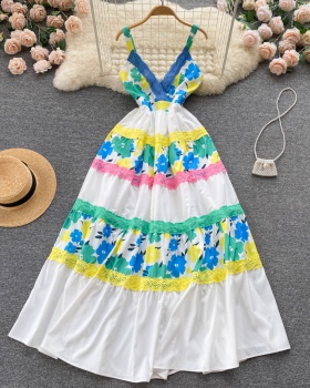 Summer mixed colors dress splice long dress for women