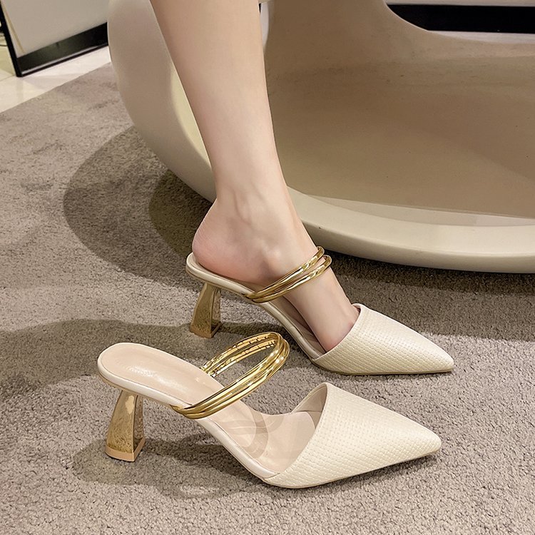Middle-heel wear sandals pointed summer slippers for women