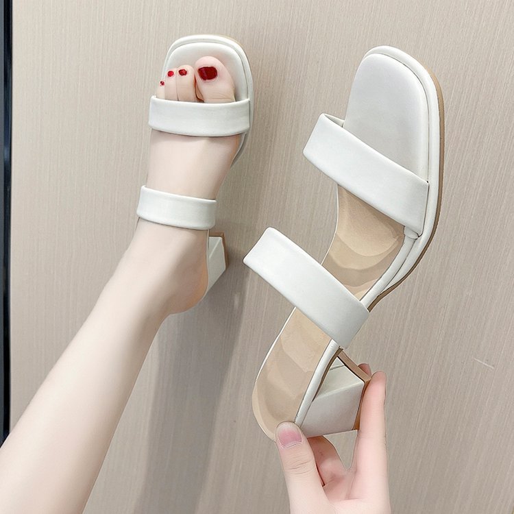 Middle-heel square head summer slippers fashion fish mouth shoes