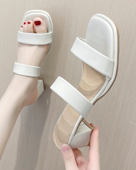 Middle-heel square head summer slippers fashion fish mouth shoes