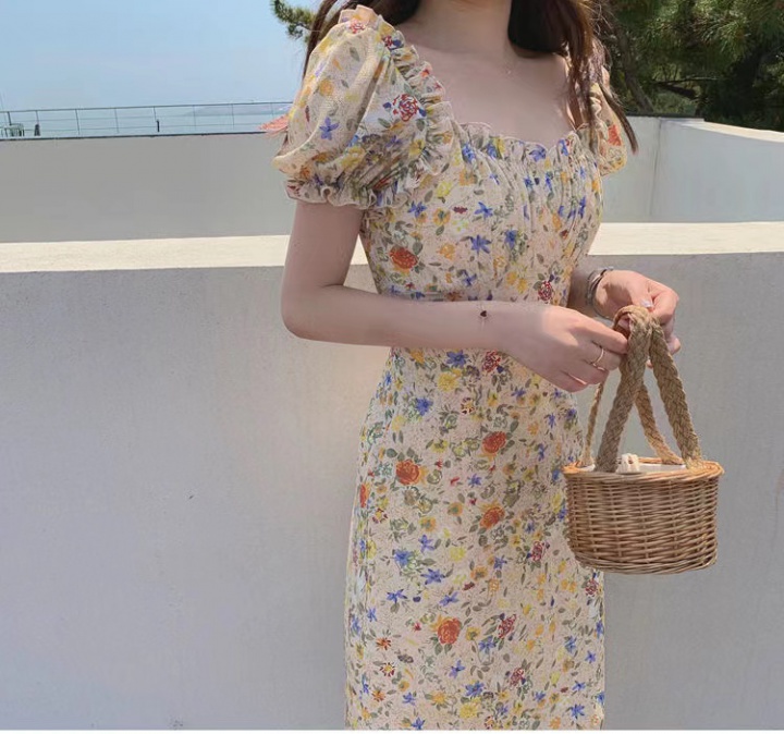 Floral square collar Cover belly dress for women
