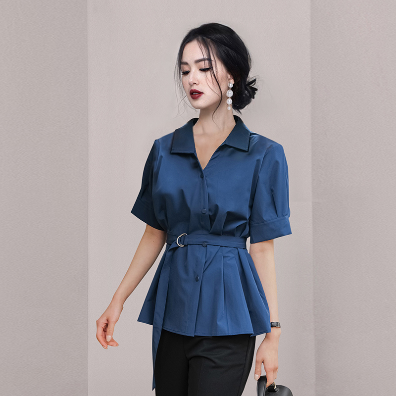 Short sleeve Cover belly slim all-match pinched waist tops