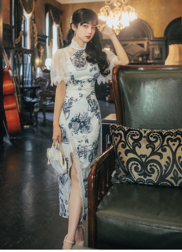 Blue and white porcelain cheongsam spring and summer dress