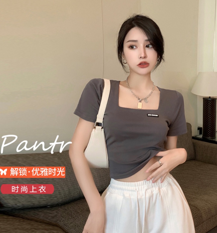 Western style summer tops navel bottoming shirt for women