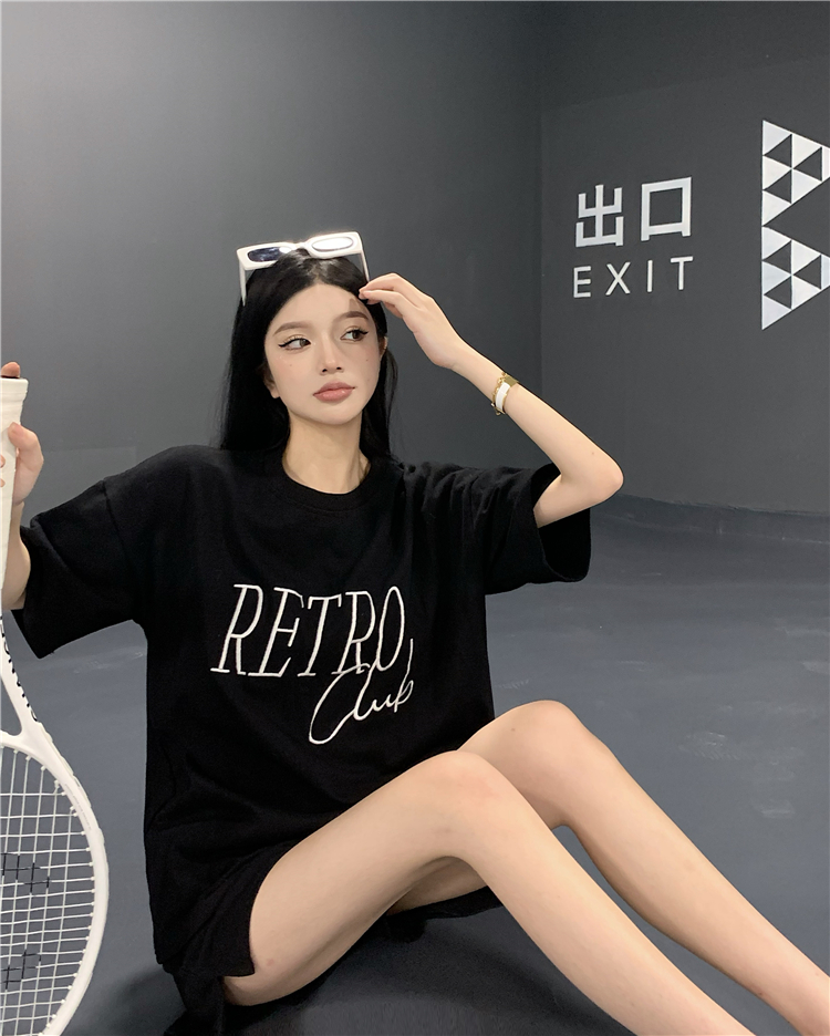 Embroidery shorts Korean style sportswear 2pcs set