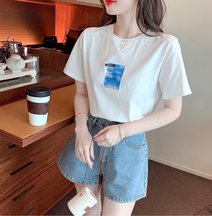 White all-match tops simple printing T-shirt for women
