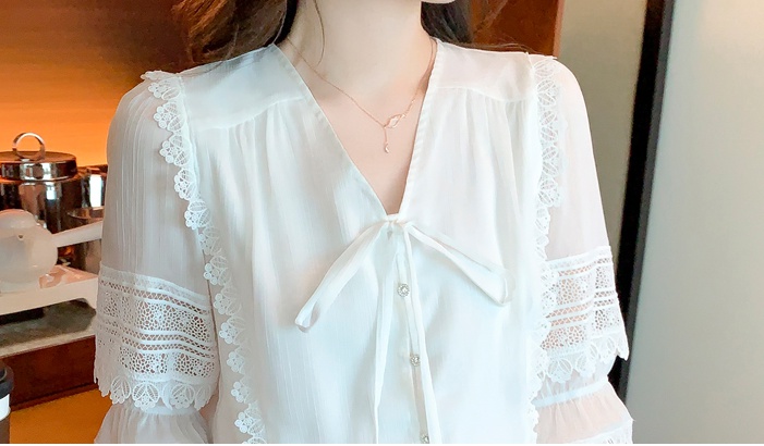 Lace short sleeve tops all-match splice shirt for women