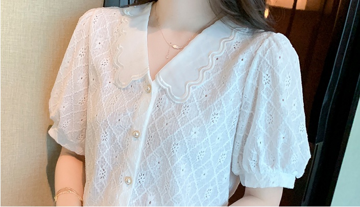 Hollow doll collar tops short sleeve summer shirt for women