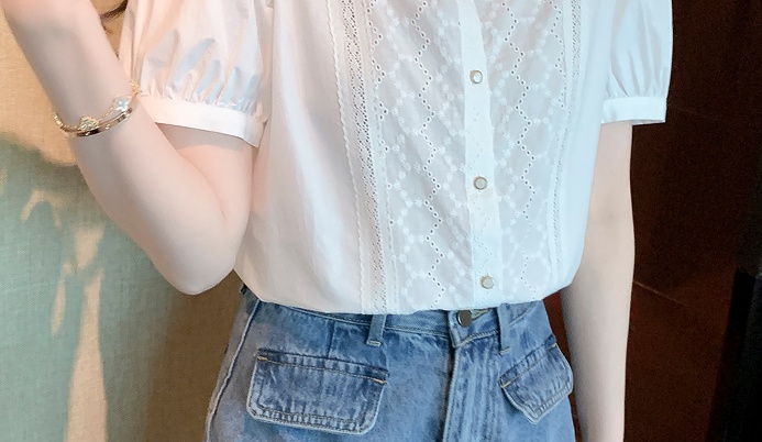 Square collar Korean style shirt splice summer tops for women