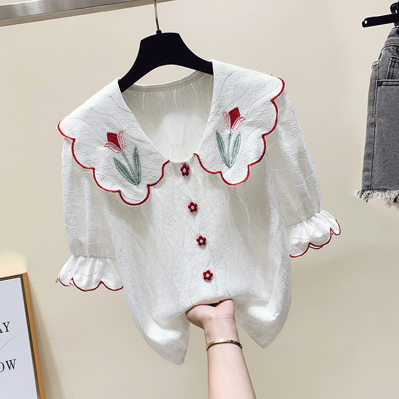 Colors summer tops short sleeve embroidery shirt