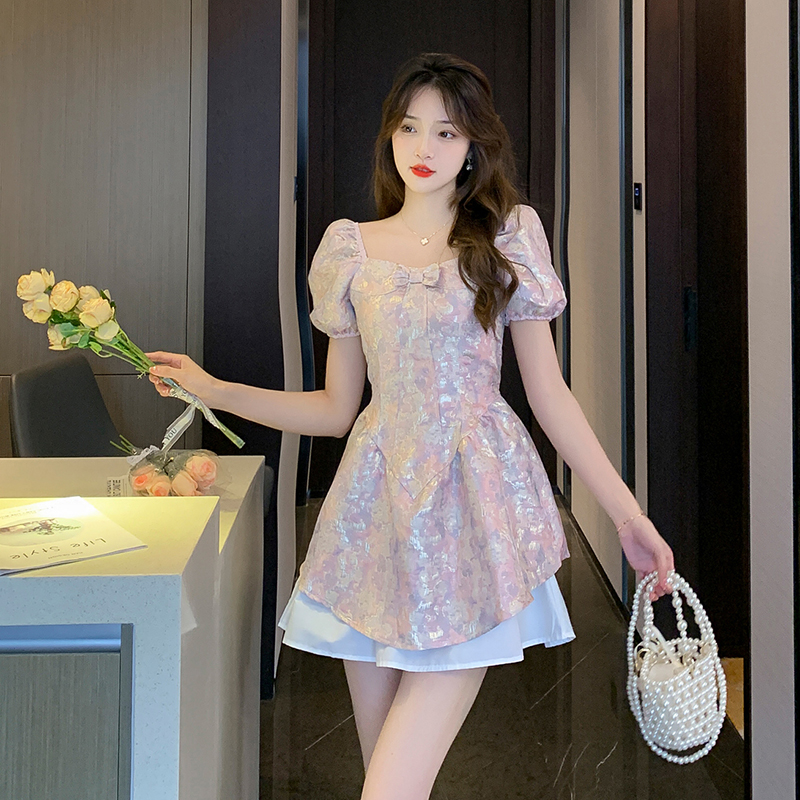 Court style pinched waist lady dress summer dress for women