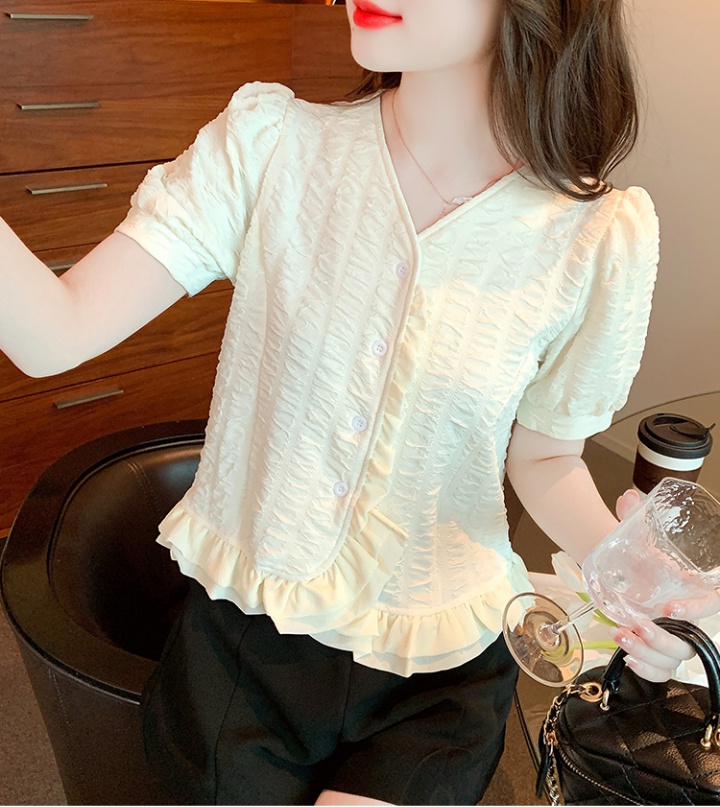 Simple Western style shirt wood ear all-match tops for women