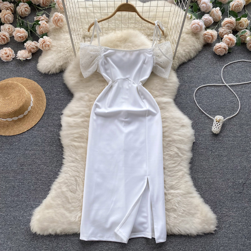 White split lady long dress France style slim dress