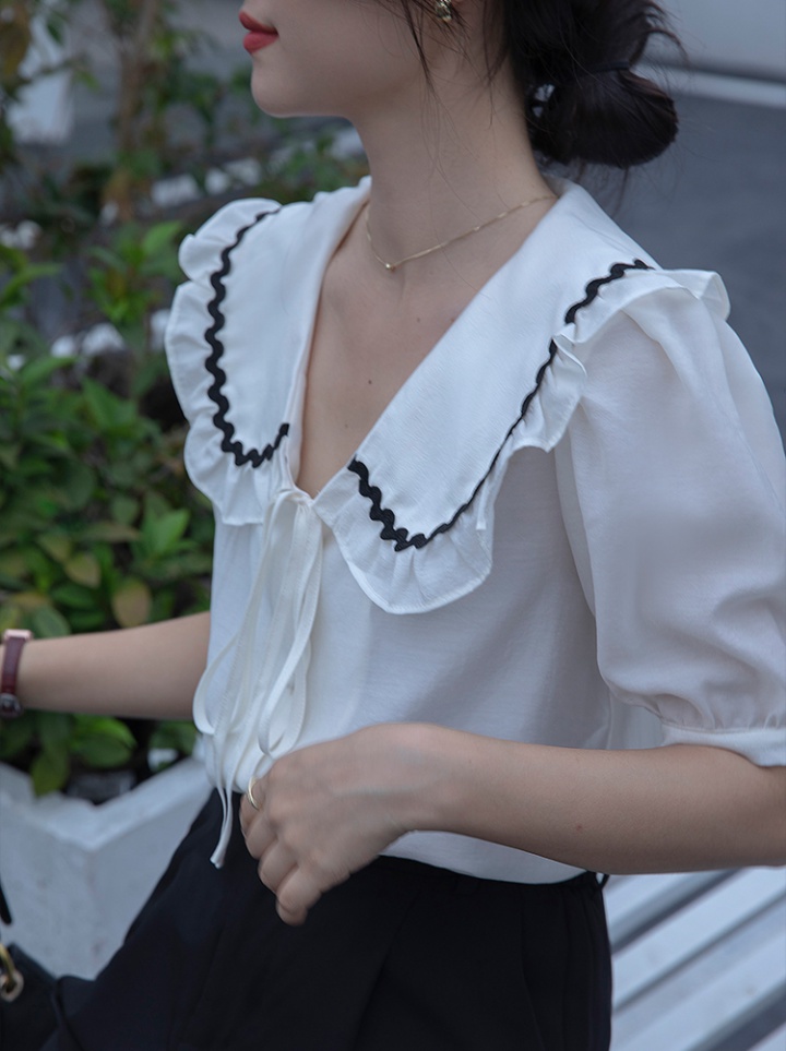 Retro summer tops white puff sleeve shirt for women
