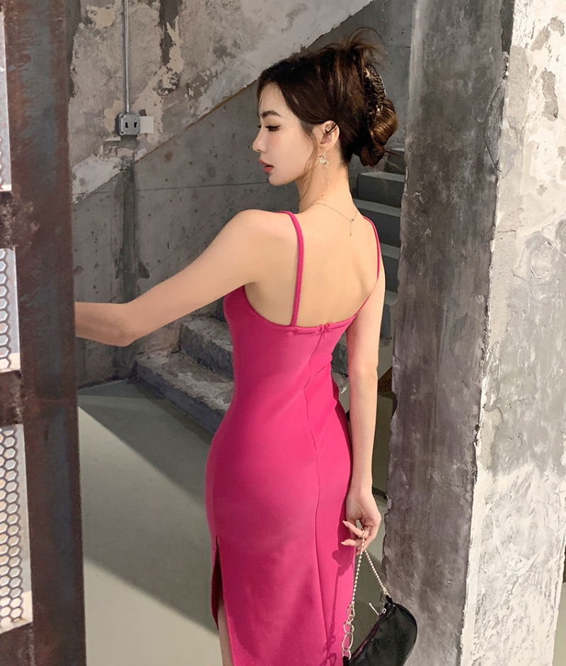 Split minimalist sling pure slim summer high waist dress