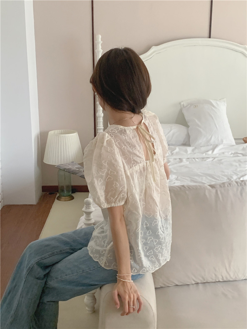 Korean style round neck embroidery fine short sleeve shirt