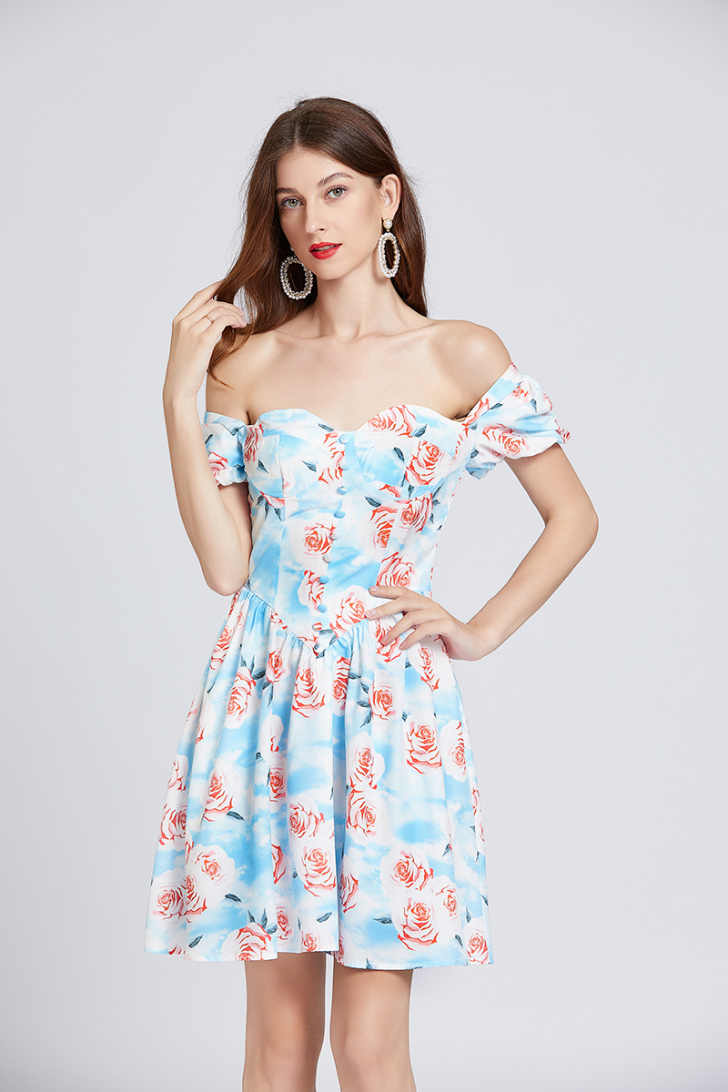 Sexy wrapped chest flat shoulder dress