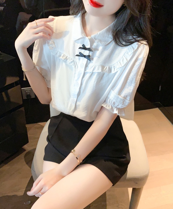 Korean style refreshing white summer bow shirt