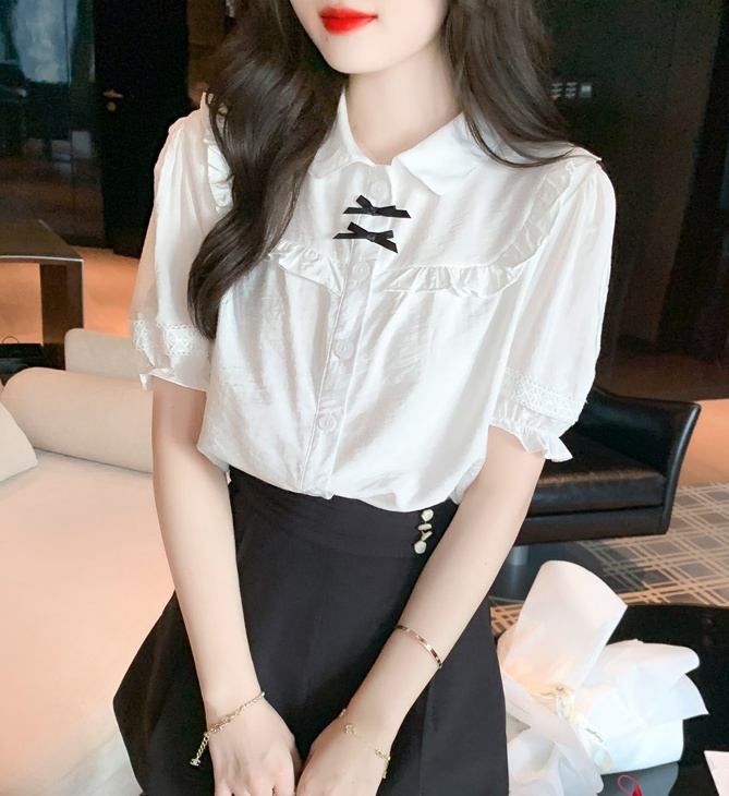 Korean style refreshing white summer bow shirt